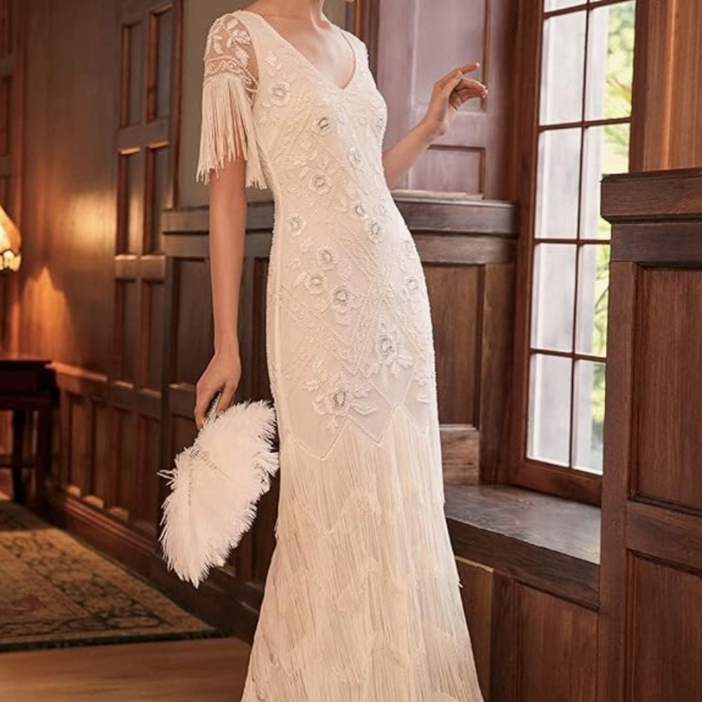 BABEYOND Women's Flapper Dress 1920s Gown Sequin Beaded Maxi Dress NEW! - Picture 5 of 8